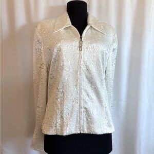 Joseph Ribkoff White Krinkle Zip Front Jacket- size Medium